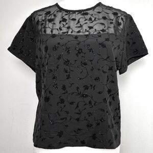 Vintage 90s Y2K Sparkly Dark Romantic Whimsygoth Fairy Black Top Sheer Panel